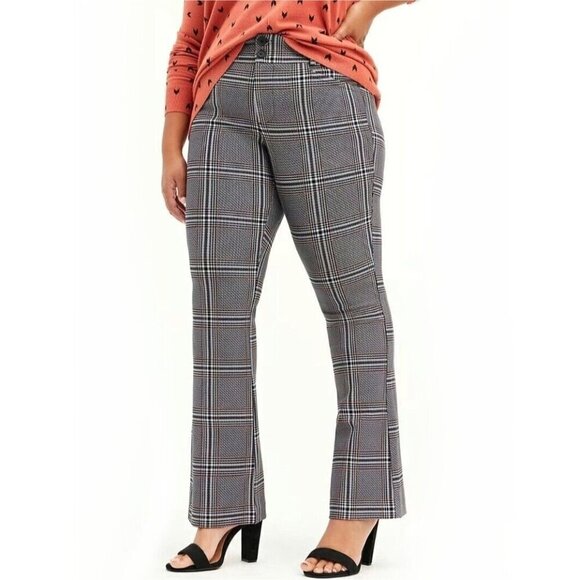 Torrid Trouser Boot Studio Luxe Ponte Mid Rise Pants Plaid Women’s Size 16 Short - Picture 1 of 13